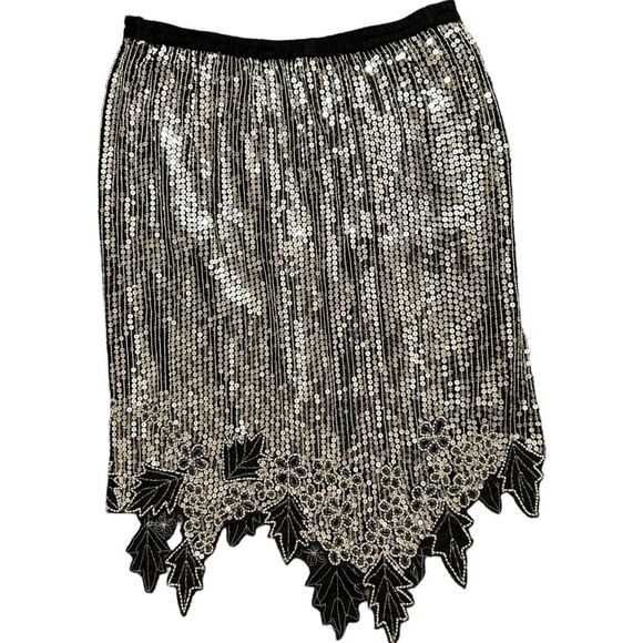 GUNIT Vintage Black/Silver Sequin Pearl Silk Skirt S - Picture 5 of 12